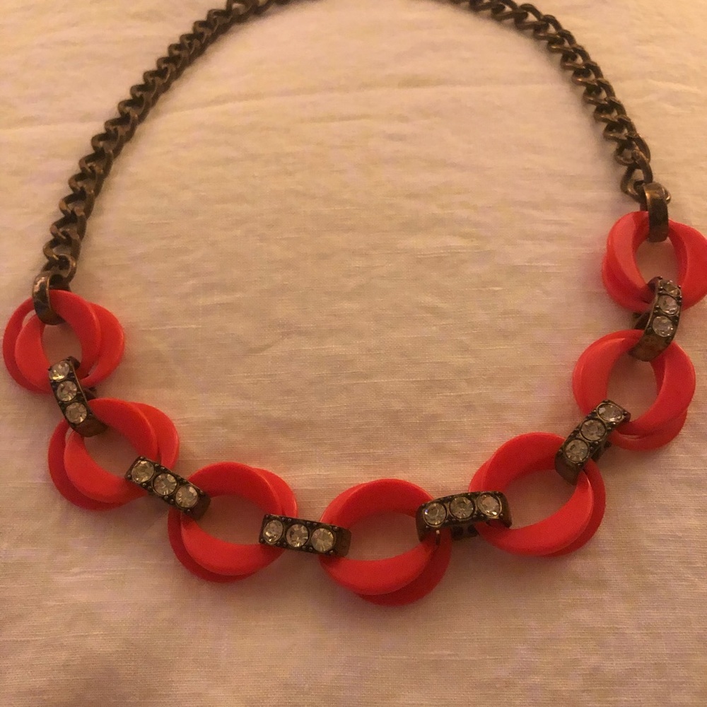🌻J. Crew Orange & Diamond Link Necklace